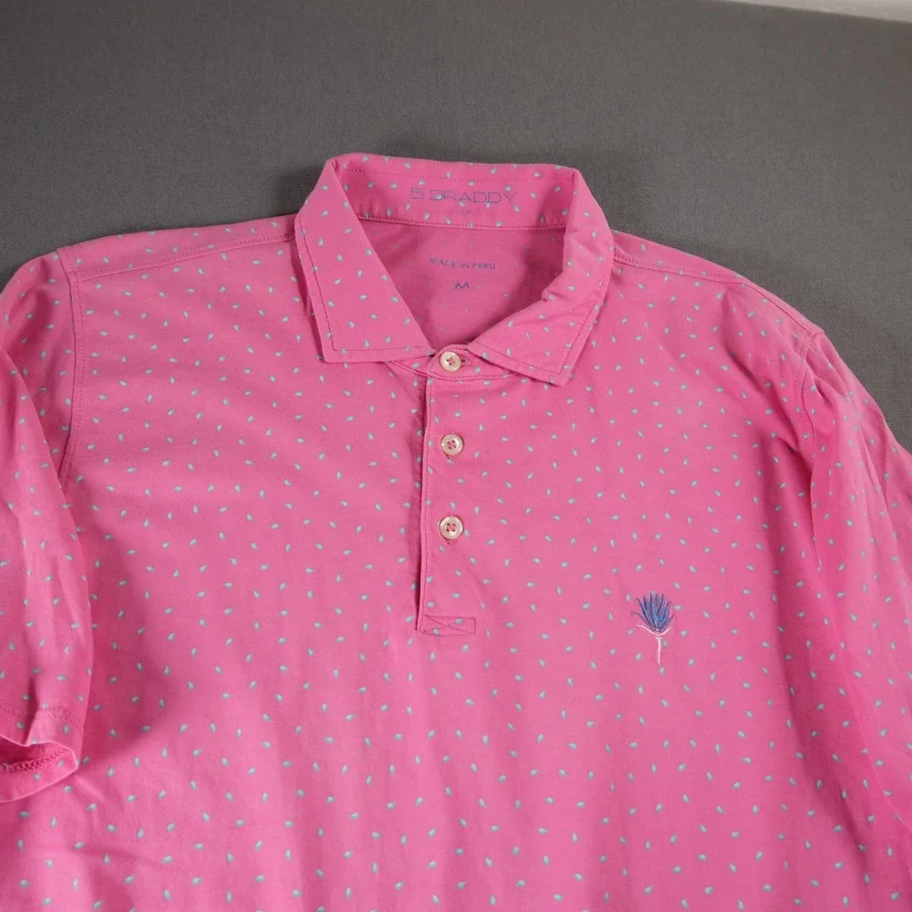 B. Draddy Performance Golf Micro Teardrop Print Pima Cotton Men Polo Shirt M